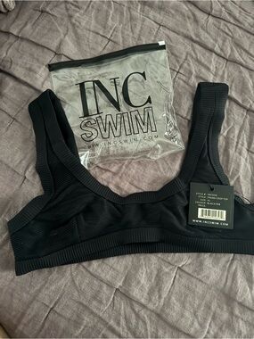 INC Swim Women's Black Rib Frame Crop Top